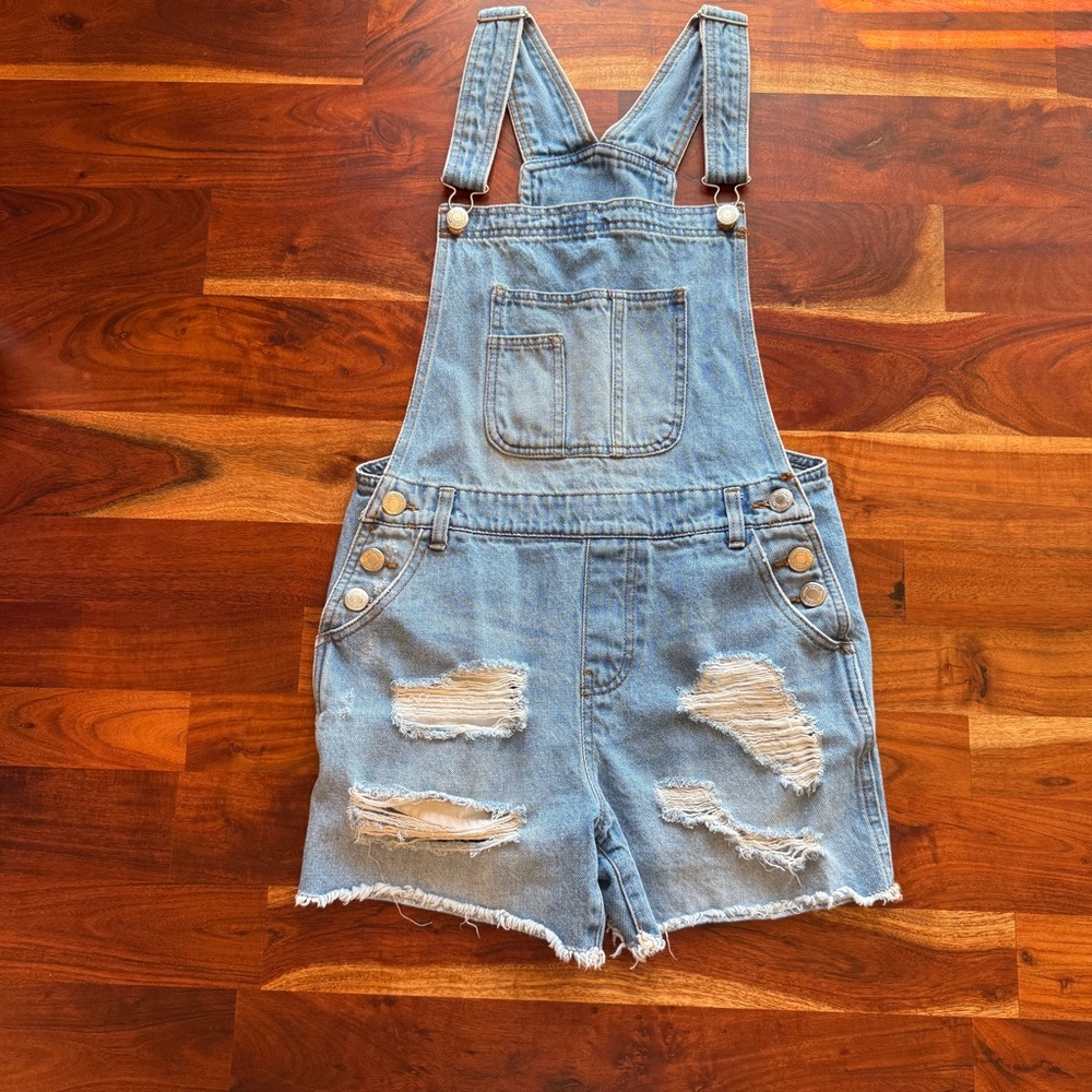 Denim Distressed Overalls